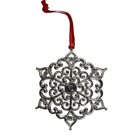 Lenox Sparkle & Scroll Clear Gems Snowflake Silver plate Christmas Ornament 8931 - Picture 1 of 3